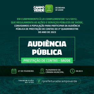 Secretaria de Saúde realiza audiência pública para prestação de contas no dia 27